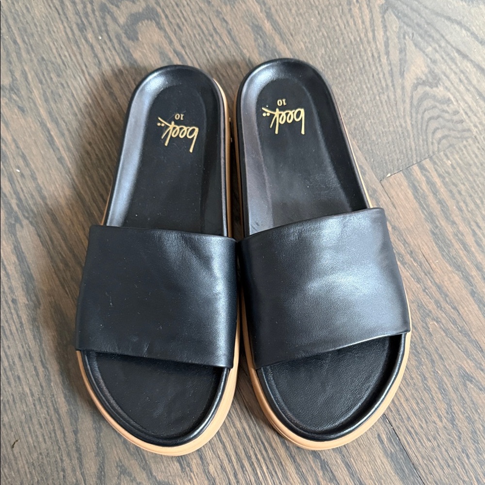 Been Black Leather pelican Slide Sandals 10